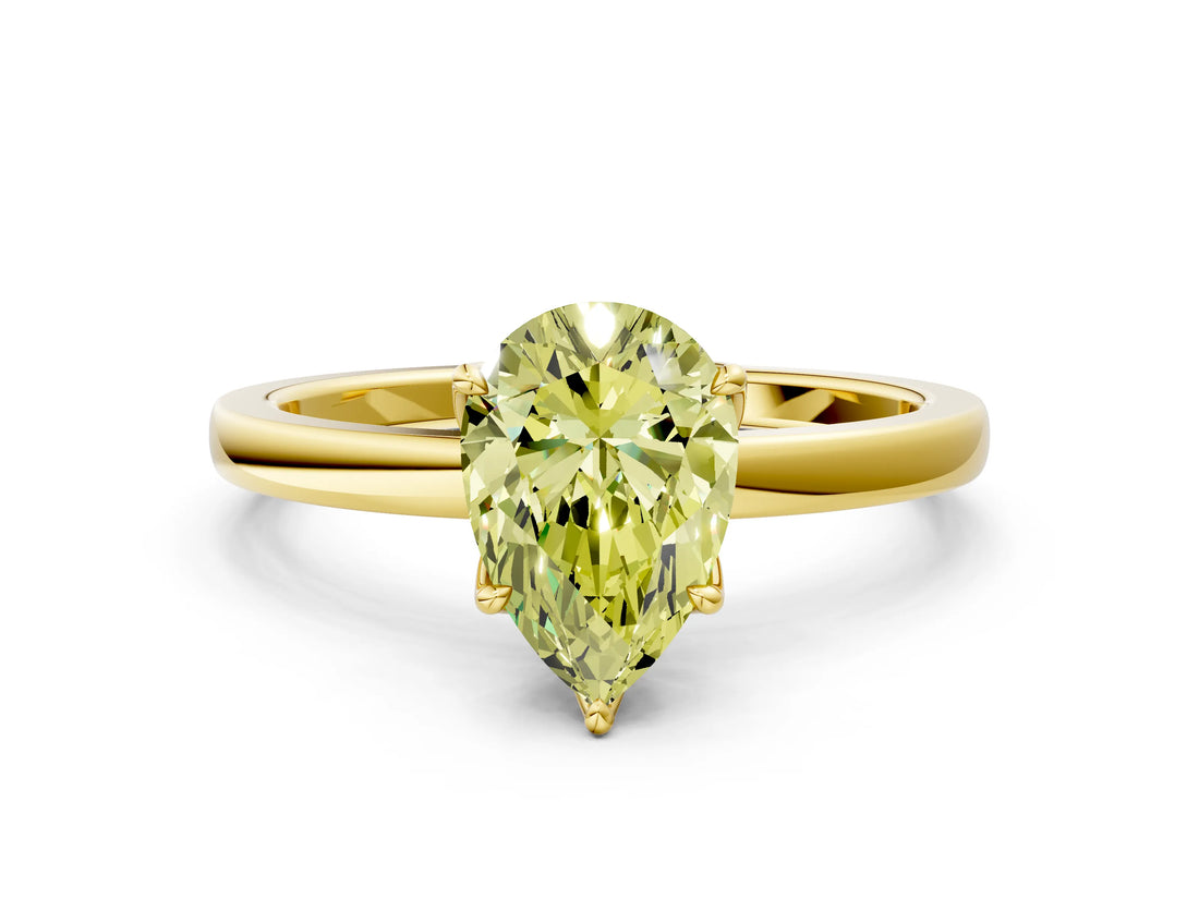 Yellow gold Fancy Yellow Pear Cut Diamond Solitaire Ring with Thin Band and Prong Setting_12