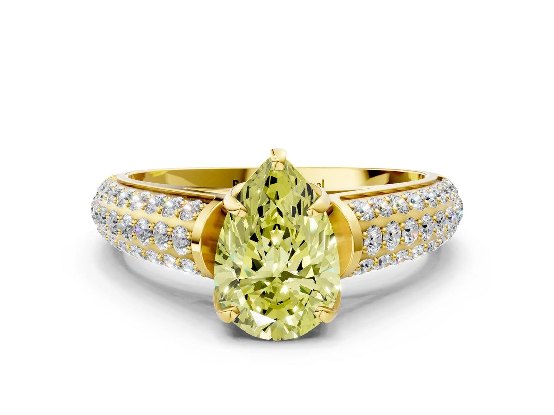Yellow gold Fancy Yellow Pear Cut Diamond Solitaire Ring with Three-Row Pavé Band and Four-Prong Setting_37