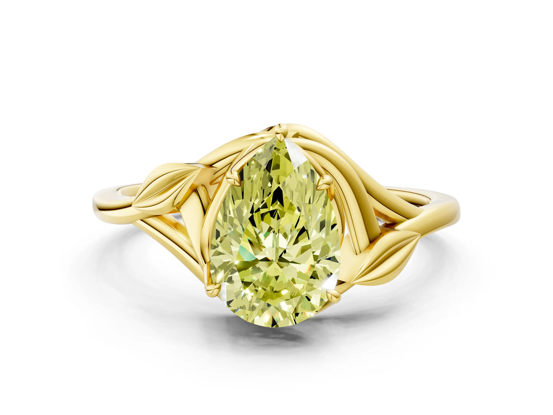 Yellow gold Fancy Yellow Pear Cut Diamond Solitaire Ring with Twist Band and Four-Prong Setting_88