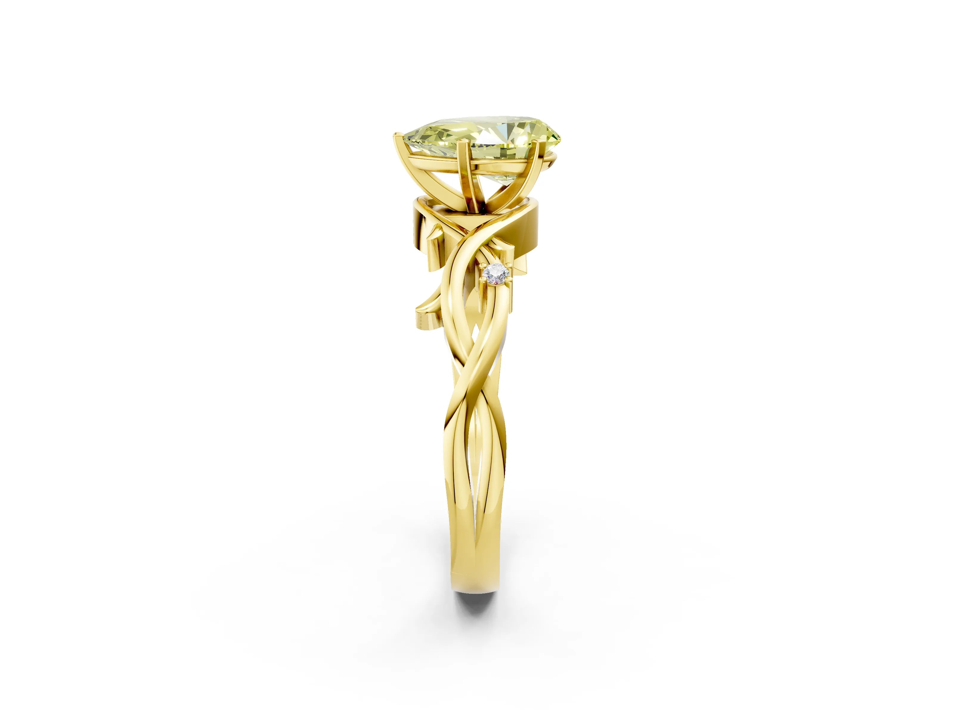 Yellow gold Fancy Yellow Pear Cut Diamond Solitaire Ring with Twisted Band and Prong Setting_197