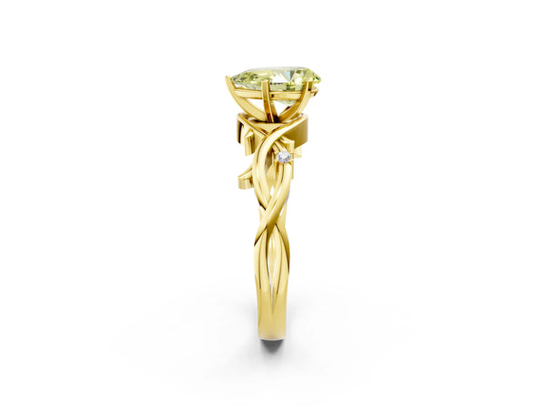 Yellow Gold Pear-Shaped Vine Solitaire Engagement Ring Setting for Fancy Yellow Center