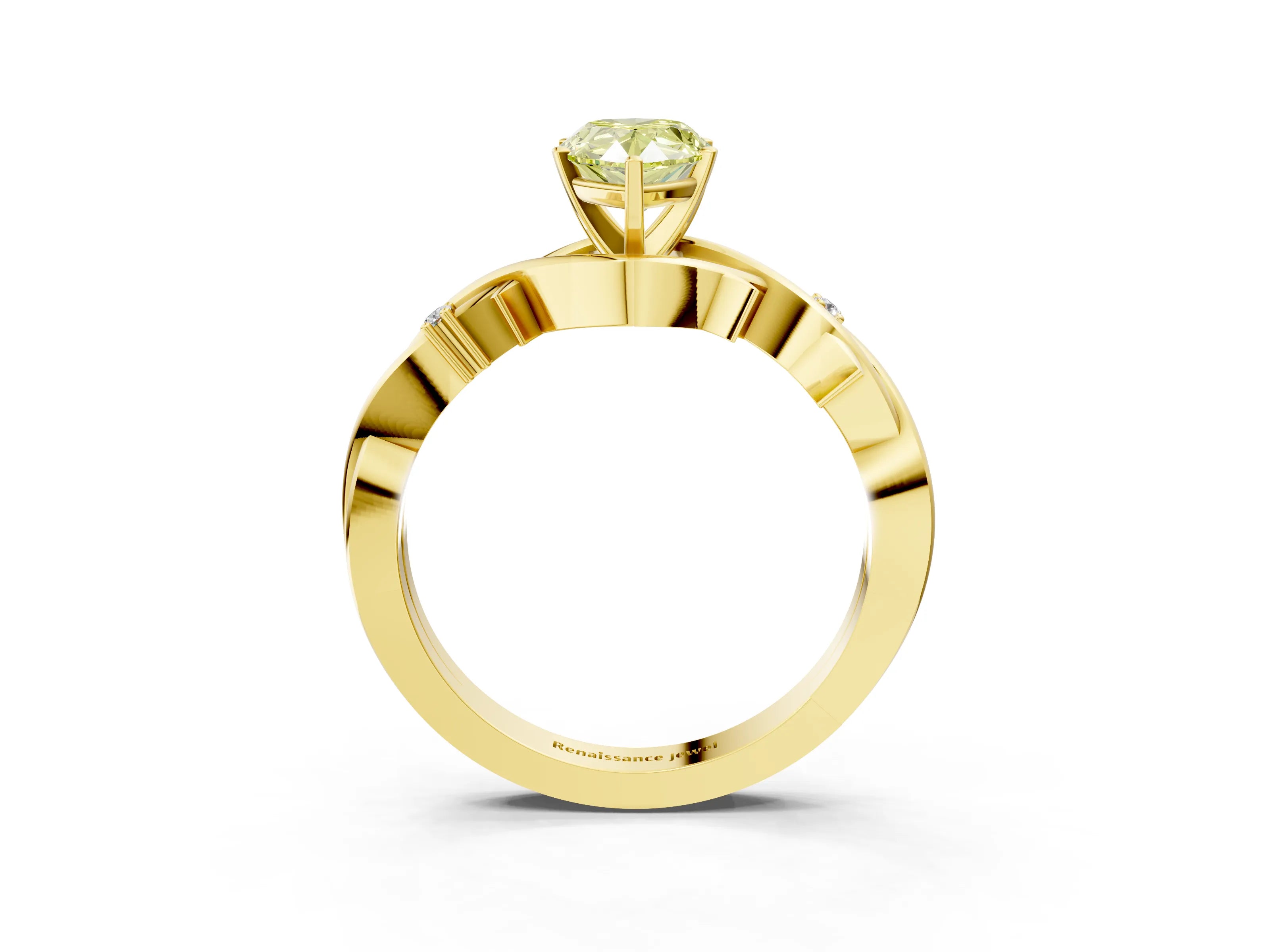 Yellow gold Fancy Yellow Pear Cut Diamond Solitaire Ring with Twisted Band and Prong Setting_198