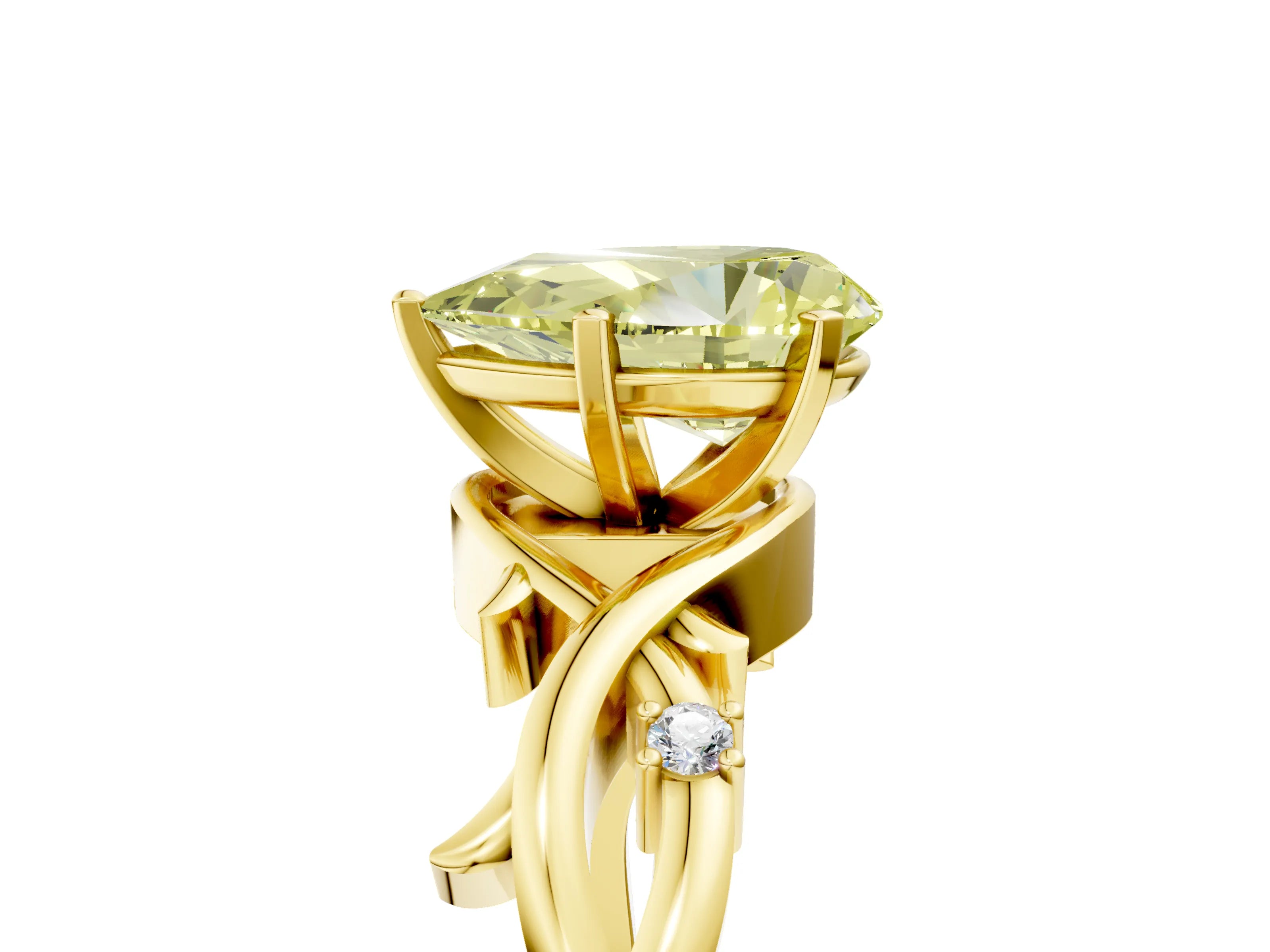 Yellow gold Fancy Yellow Pear Cut Diamond Solitaire Ring with Twisted Band and Prong Setting_200