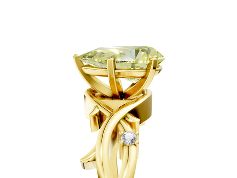 Yellow gold Fancy Yellow Pear Cut Diamond Solitaire Ring with Twisted Band and Prong Setting_200