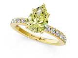 Yellow gold Fancy Yellow Pear  Cut Diamond Solitaire with Pave Band and Four-Prong Setting 2