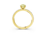 Yellow gold Fancy Yellow Pear  Cut Diamond Solitaire with Pave Band and Four-Prong Setting 4