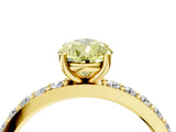 Yellow gold Fancy Yellow Pear  Cut Diamond Solitaire with Pave Band and Four-Prong Setting 5