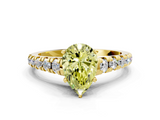 Yellow gold Fancy Yellow Pear  Cut Diamond Solitaire with Pave Band and Four-Prong Setting_117