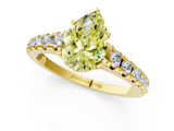 Yellow gold Fancy Yellow Pear  Cut Diamond Solitaire with Pave Band and Four-Prong Setting_118