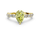 Yellow gold Fancy Yellow Pear Cut Diamond Solitaire with Side Stones, Pave Band, Four-Prong Setting_83