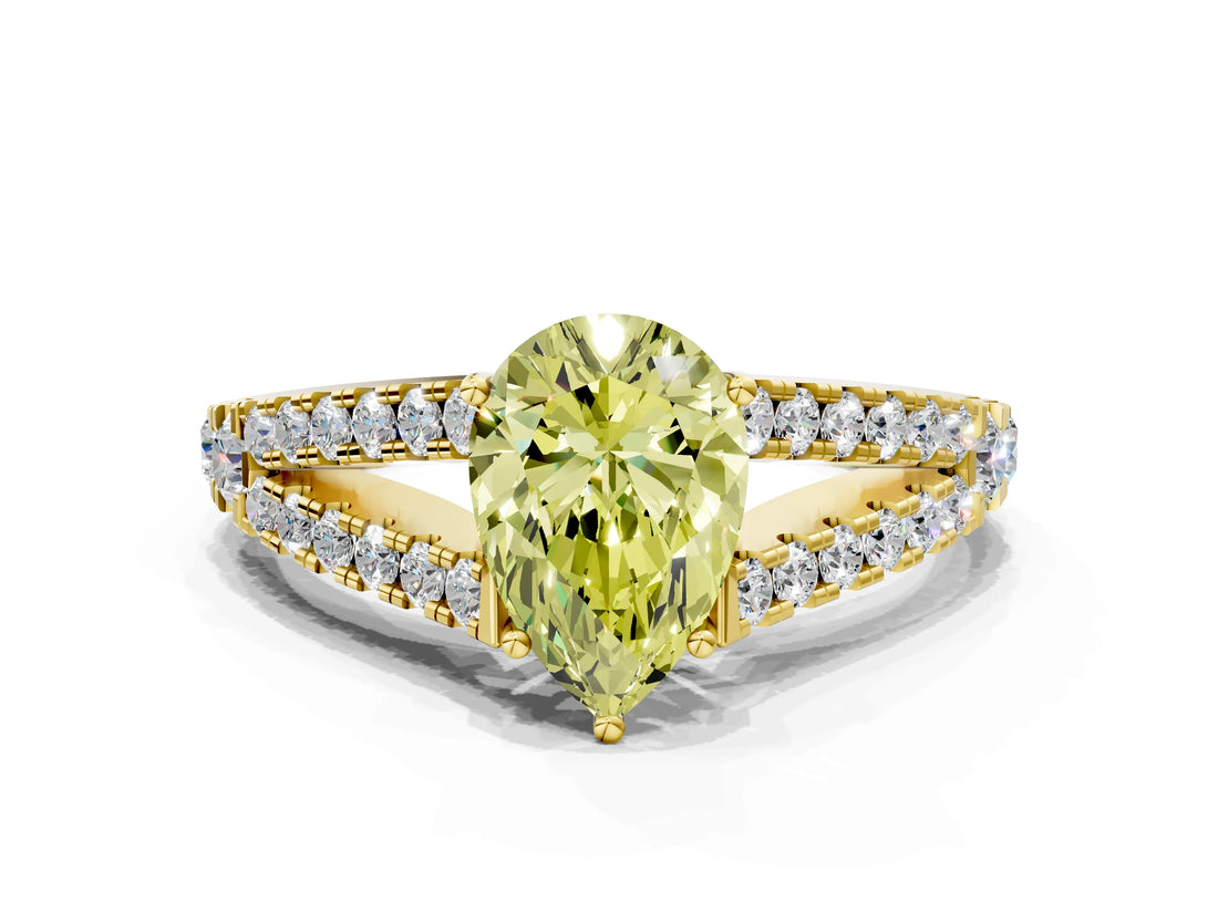 Yellow gold Fancy Yellow Pear Cut Diamond Split Shank Pavé Engagement Ring with Four-Prong Setting_74