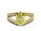 Yellow gold Fancy Yellow Pear Cut Diamond Split Shank Ring with Pavé Band and Four-Prong Setting_63