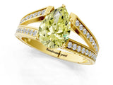 Yellow gold Fancy Yellow Pear Cut Diamond Split Shank Ring with Pavé Band and Four-Prong Setting_64