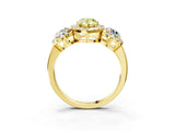 Yellow gold Fancy Yellow Pear Cut Diamond Three-Stone Halo Ring with Prong Setting and Pavé Accents_3