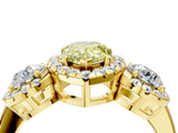 Yellow gold Fancy Yellow Pear Cut Diamond Three-Stone Halo Ring with Prong Setting and Pavé Accents_4