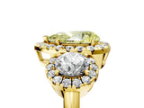 Yellow gold Fancy Yellow Pear Cut Diamond Three-Stone Halo Ring with Prong Setting and Pavé Accents_5