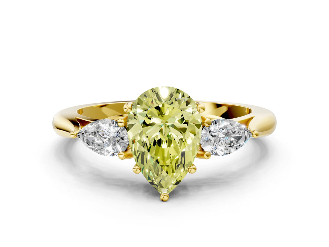 Yellow gold Fancy Yellow Pear Cut Diamond Three-Stone Ring with Pear Side Stones and Four-Prong Setting_84