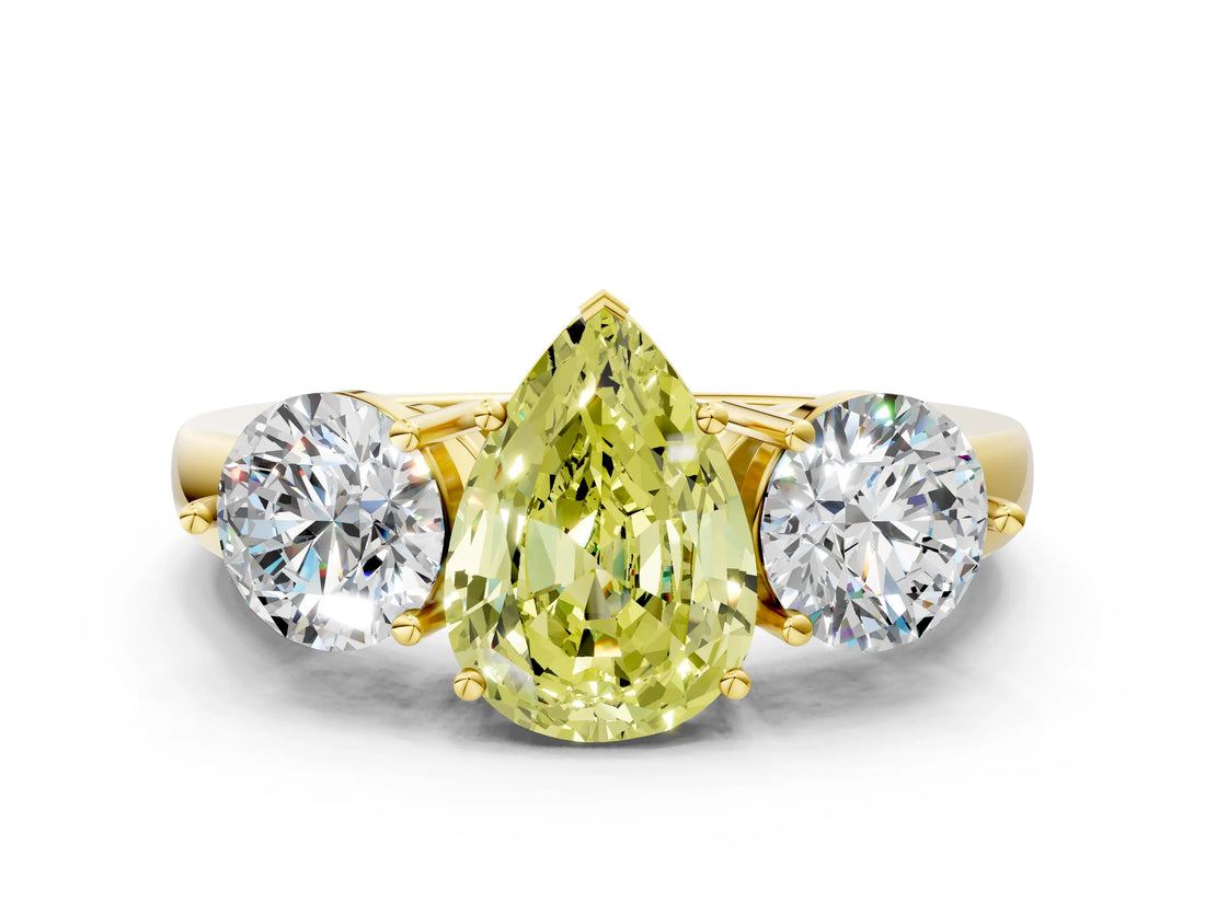 Yellow gold Fancy Yellow Pear Cut Diamond Three-Stone Ring with Prong Setting and Classic Band_102