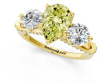 Yellow gold Fancy Yellow Pear Cut Diamond Three-Stone Ring with Prong Setting and Pavé Band_1