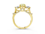 Yellow gold Fancy Yellow Pear Cut Diamond Three-Stone Ring with Prong Setting and Pavé Band_3