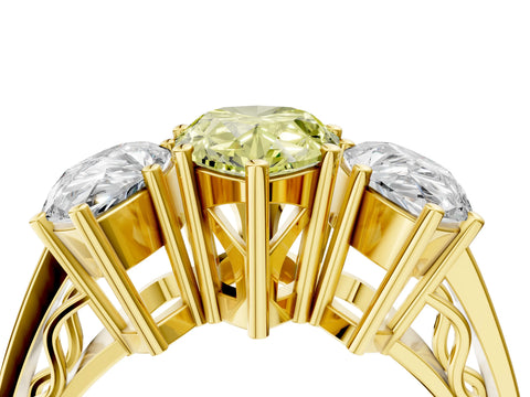 Yellow gold Fancy Yellow Pear Cut Diamond Three-Stone Ring with Prong Setting and Textured Band_4