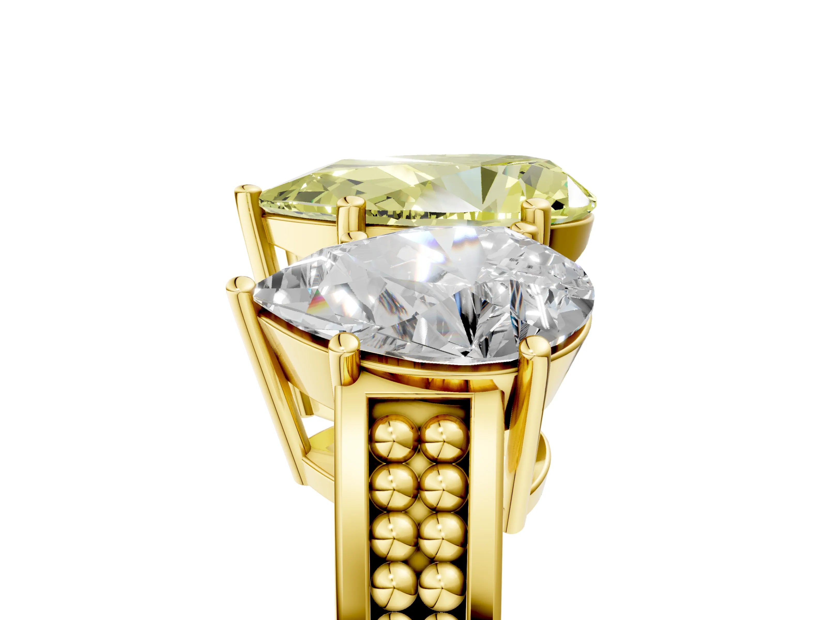 Yellow gold Fancy Yellow Pear Cut Diamond Three-Stone Ring with Prong Setting and Textured Band_5