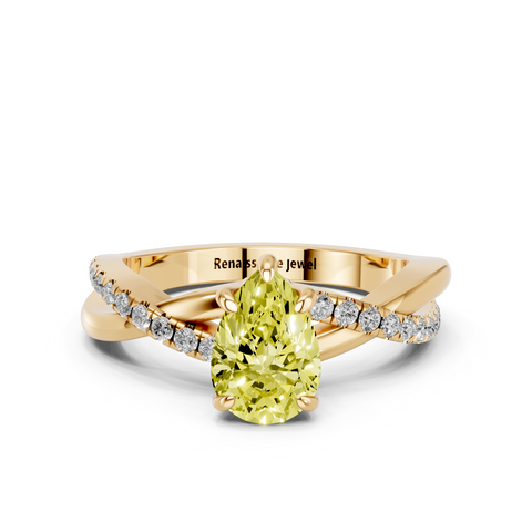 Yellow gold Fancy Yellow Pear  Cut Diamond Twist Band Solitaire with Prong Setting_10