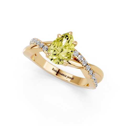 Yellow gold Fancy Yellow Pear  Cut Diamond Twist Band Solitaire with Prong Setting_3