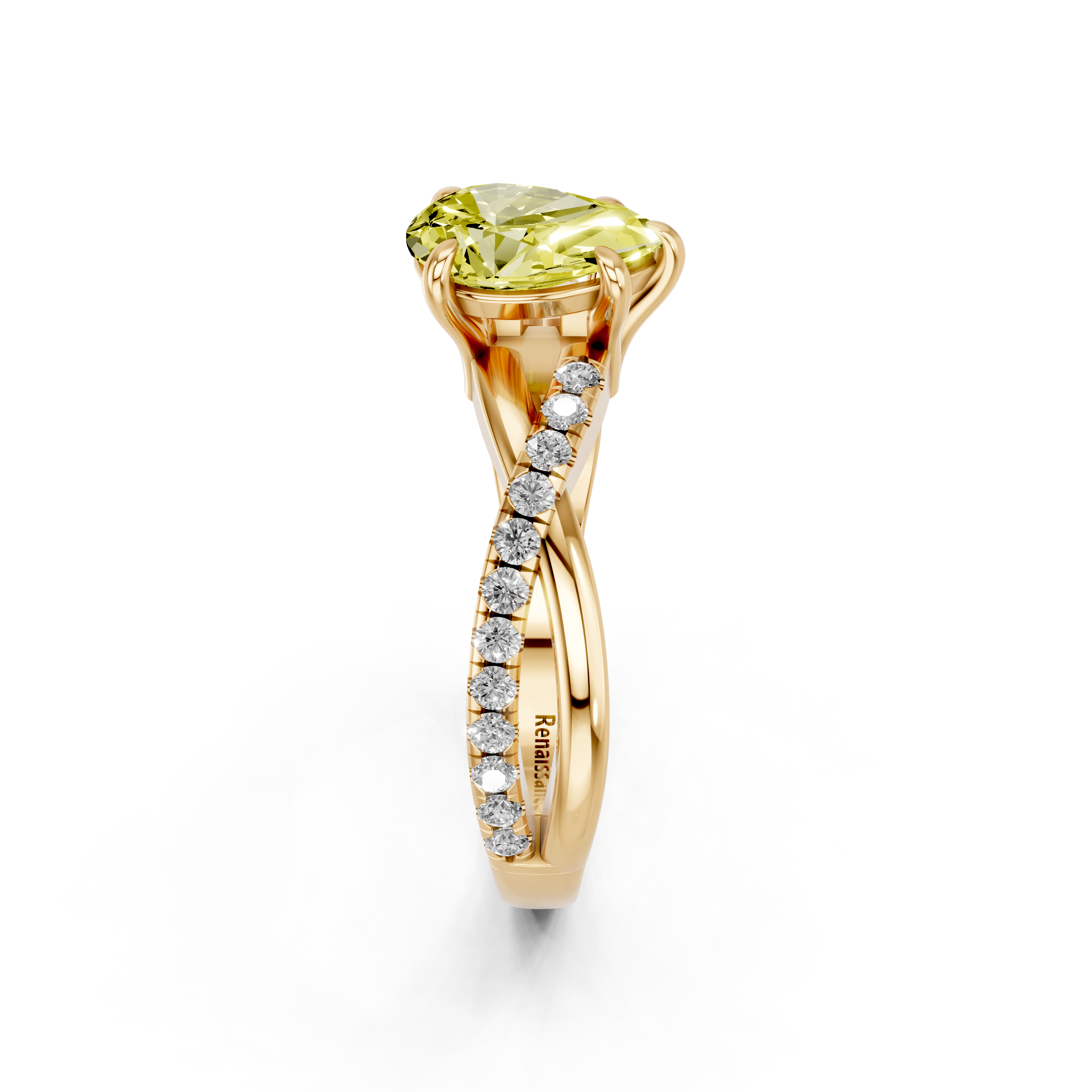 Yellow gold Fancy Yellow Pear  Cut Diamond Twist Band Solitaire with Prong Setting_4