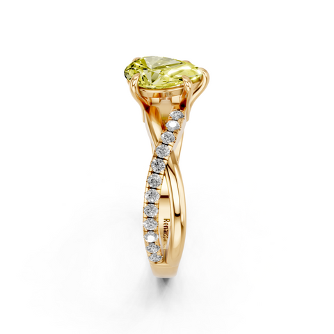 Yellow gold Fancy Yellow Pear  Cut Diamond Twist Band Solitaire with Prong Setting_4