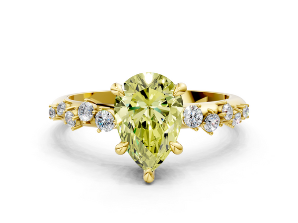 Yellow gold Fancy Yellow Pear  Cut Diamond Vine Band with Four-Prong Setting