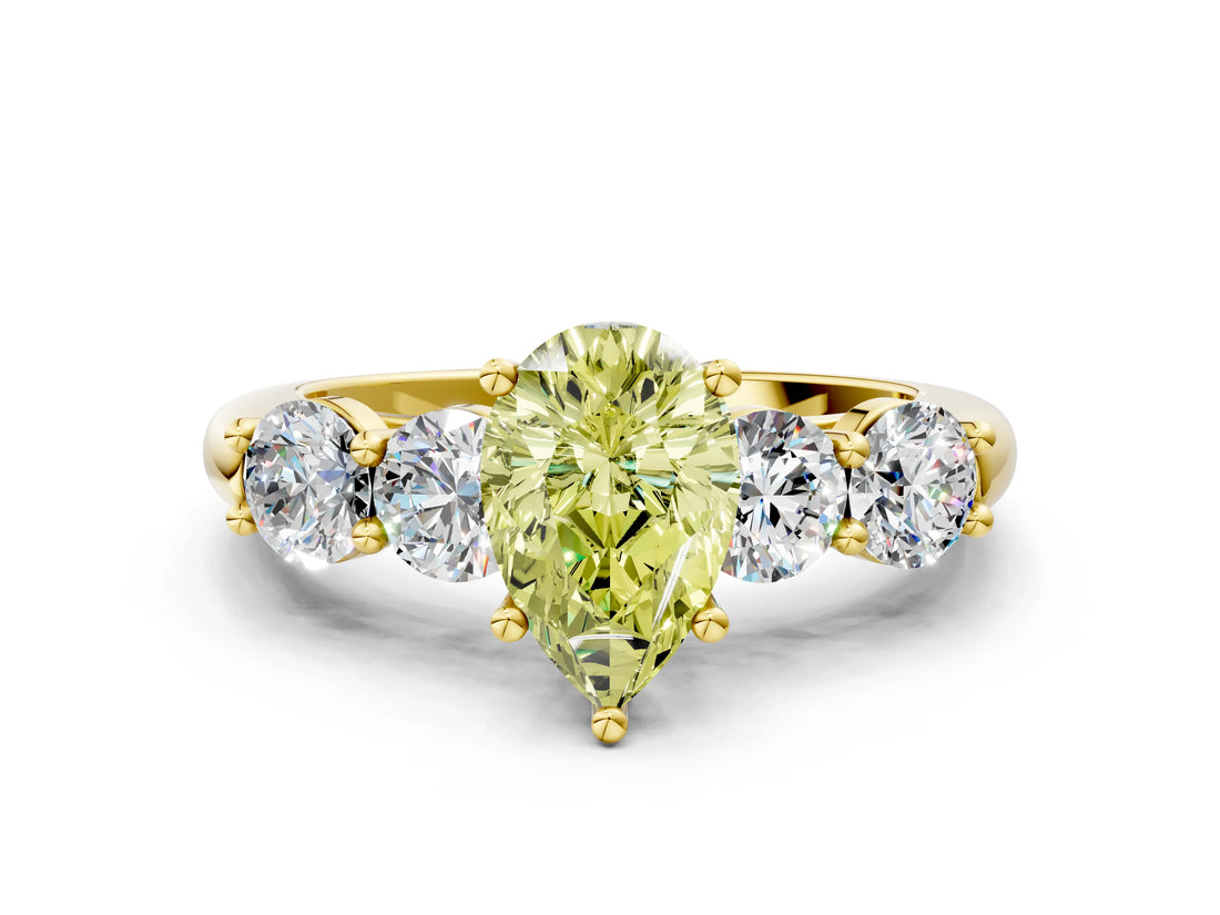 Yellow gold Fancy Yellow Pear  Cut Five-Stone Prong Set Diamond Ring with Classic Band_32
