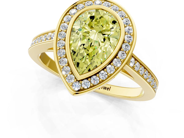 Yellow gold Fancy Yellow Pear Cut Halo Bezel Diamond Pave Band Ring