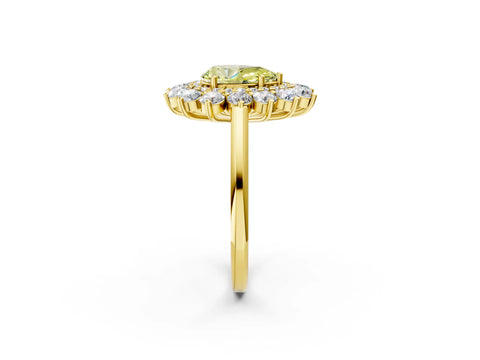Yellow gold Fancy Yellow Pear Cut Halo Cluster Diamond Ring with Pave Band and Four-Prong Setting_14