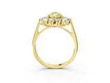 Yellow gold Fancy Yellow Pear Cut Halo Cluster Diamond Ring with Pave Band and Four-Prong Setting_15