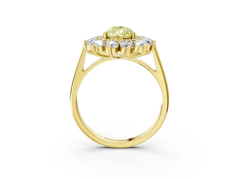 Yellow gold Fancy Yellow Pear Cut Halo Cluster Diamond Ring with Pave Band and Four-Prong Setting_15