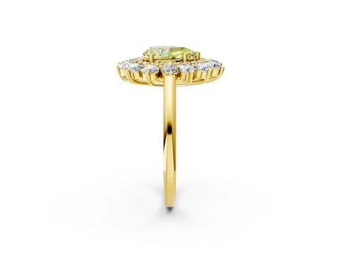 Yellow gold Fancy Yellow Pear Cut Halo Cluster Diamond Ring with Pave Band and Four-Prong Setting_2