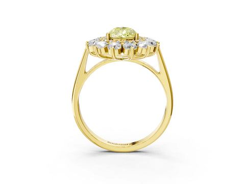 Yellow gold Fancy Yellow Pear Cut Halo Cluster Diamond Ring with Pave Band and Four-Prong Setting_3