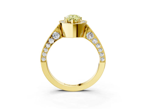 Yellow gold Fancy Yellow Pear Cut Halo Diamond Engagement Ring with Split Shank Band and Four-Prong Setting_3