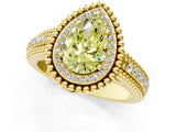 Yellow gold Fancy Yellow Pear Cut Halo Diamond Ring with Beaded Split Shank and Four-Prong Setting_1