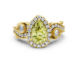 Yellow gold Fancy Yellow Pear Cut Halo Diamond Ring with Milgrain and Bezel Accents on a Split Shank Band_12