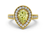 Yellow gold Fancy Yellow Pear  Cut Halo Diamond Ring with Pavé Band and Four-Prong Setting_69