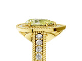 Yellow gold Fancy Yellow Pear  Cut Halo Diamond Ring with Pavé Band and Four-Prong Setting_74