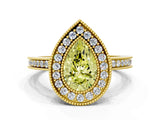 Yellow gold Fancy Yellow Pear  Cut Halo Diamond Ring with Pavé Band and Milgrain Prong Setting_32