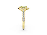 Yellow gold Fancy Yellow Pear Cut Halo Diamond Ring with Pavé Band and Three-Prong Setting_2