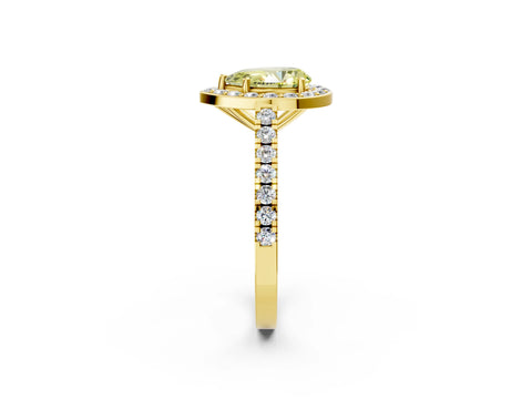 Yellow gold Fancy Yellow Pear Cut Halo Diamond Ring with Pavé Band and Three-Prong Setting_2
