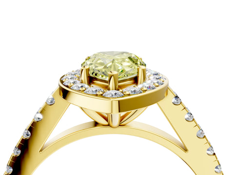 Yellow gold Fancy Yellow Pear Cut Halo Diamond Ring with Pavé Band and Three-Prong Setting_4