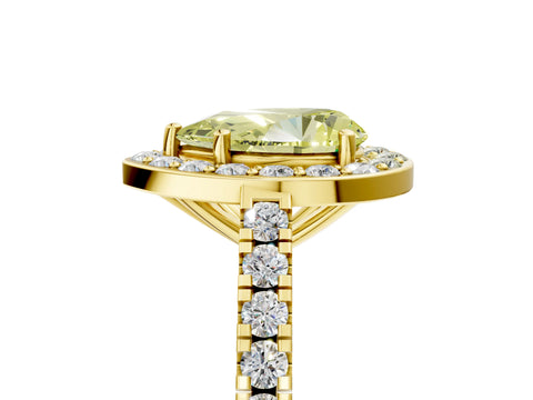 Yellow gold Fancy Yellow Pear Cut Halo Diamond Ring with Pavé Band and Three-Prong Setting_5