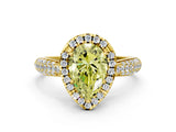 Yellow gold Fancy Yellow Pear Cut Halo Diamond Ring with Pavé Band