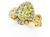 Yellow gold Fancy Yellow Pear  Cut Halo Diamond Ring with Scrollwork Band and Four-Prong Setting_73